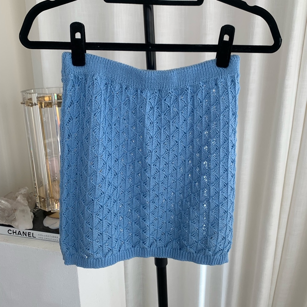 Baby Blue Knit Mini Skirt
